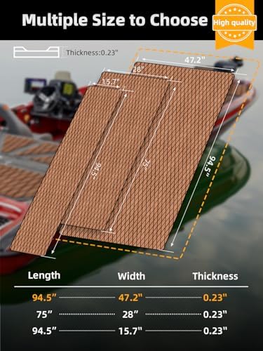 FOCEAN Boat Flooring EVA Foam Boat Decking Marine Mat Non-Slip Self-Adhesive Flooring Sheet for Motorboat Kayak Surfboard Garden Floor Swimming Pools, 94.5''x 47.2'', Brown with Black Lines