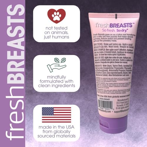 Fresh BREASTS Anti-Chafing Deodorant Cream to Powder for Under Boobs, Inner Thighs - Lotion Made without Talc, Aluminum, Parabens or Added Fragrance - 3.4 Fl Oz (2 Pack)