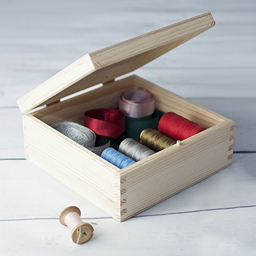 Creative Deco Wooden Storage Box Unpainted Plain | 6.37 x 6.37 x 2.83 in | Square Box with Lid | Perfect for Storing Valuables & Small Items in The Office or Bedroom | Jewelry Box