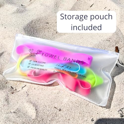 Towel Bands (6-Pack), Beach Pool & Cruise Chairs, Extra Durable, No Snapping, Cruise Ship & Beach Essentials, Great Alternative to Beach Towel Clips (3 Regular + 3 Glow in The Dark