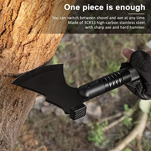 Survival Shovel High Carbon Steel Tactical Shovel Axe Folding Entrenching Tool Camping Hiking Shovel Carrying Pouch Car Emergency Survival Gear