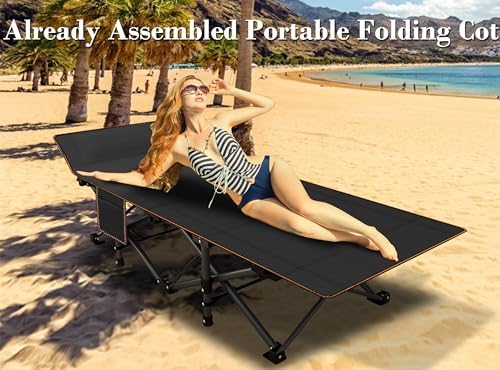 ABORON Oversized Folding Camping Cot for Adults, Double Layer 1200D, 500lb Capacity, Heavy Duty Guest Cot with Mat & Carrying Bag for Indoor & Outdoor Use