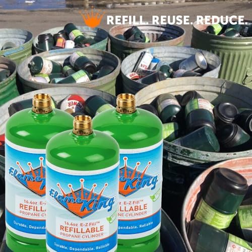 Flame King Refillable 1LB Empty Propane Cylinder Tank - Reusable - Safe and Legal Refill Option - DOT Compliant-16.4 oz (2-Pack), green (YSN164-2)