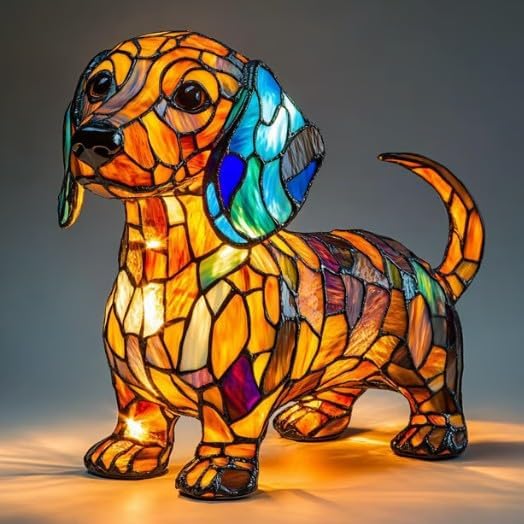 Fanyil Glowbuddy Dog Lamp - Dachshund Lamp, Dog Series Art Night Light, Stained Resin French Bulldog Tabletop Night Light, Cute Pet Dogs Themed LED Table Lamps, Unique Gifts (H)
