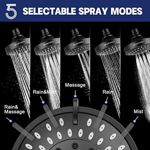 HOPOPRO 5-Mode High Pressure Shower Head - The Washington Post, NBC News, Today TV Show Recommended - High Flow Fixed Showerheads (4 Inch Matte Black)