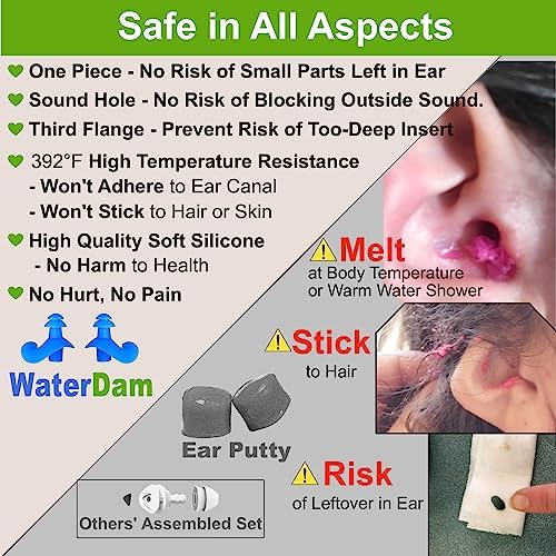 WaterDam A-Series Swimming Ear Plugs Ultra Comfy Great Waterproof Earplugs (Size 2A, Size 2A+2A+2A: Kids Teens Small&Medium Ear Women (Green Orange Blue))