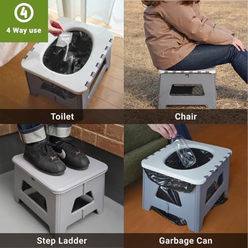 Portable Toilet for Adults, Folding Camping Toilet with Lid & Solidifier, Emergency Seat for Limited Mobility, Compact Potty for Home, RV & Travel, Anti-Slip Design (Black)