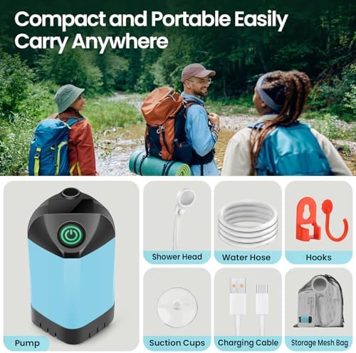 Portable Camping Shower with 7800mAh Battery - 3 Spray Modes, IPX7 Waterproof & Powerful Suction for Indoor, Camping, Beach Travel, RV Life, Pet Bathing, Gardening