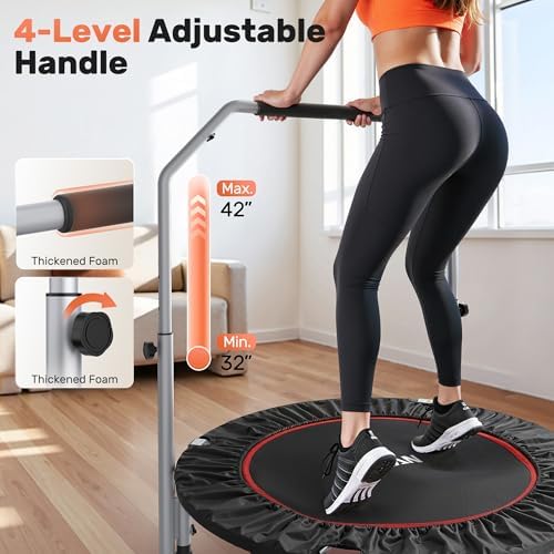BCAN 40/48" Foldable Mini Trampoline Max Load 330lbs/440lbs, Fitness Rebounder with Adjustable Foam Handle, Exercise Trampoline for Adults Indoor/Garden Workout