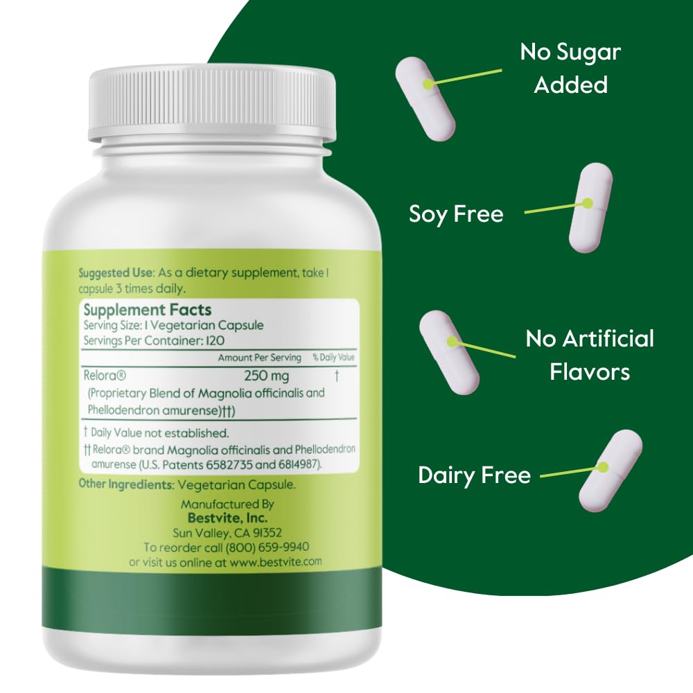BESTVITE Filler-Free Relora 250mg (120 Vegetarian Capsules) – Clinically Researched – No Stearates – Vegan – No Fillers – Supports The Management of Occasional Stress*