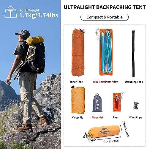 Naturehike Cloud-Up 1 Person Tent, Lightweight Backpacking Tents for One Man, Waterproof Ultralight One Person Tent for Camping Hiking Backpacking