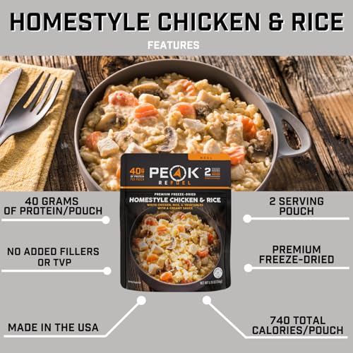 Peak Refuel Homestyle Chicken and Rice | Freeze Dried Backpacking and Camping Food | Amazing Taste | High Protein | Real Meat | Quick Prep Meals (2-Pack)