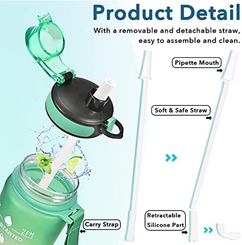 Enerbone Water Bottle, Leakproof BPA & Toxic Free, Motivational Water Bottle with Times to Drink and Straw, Fitness Sports Water Bottle with Strap for Office, Gym, Outdoor Sports