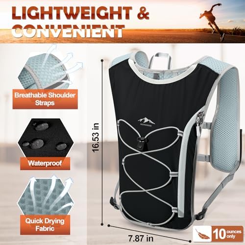 RAINSMORE Running Hydration Vest with 500ml Soft Flask, Waterproof Phone Pocket, Lightweight Hydration Pack, Adjustable No-Bounce Straps for Trail Running, Marathon, Cycling