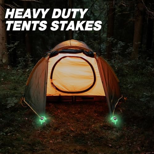 20 Pcs 8" Screw in Tent Stakes Heavy Duty Tent Stakes Drillable Ground Anchors Screw Metal Tent Pegs Threaded Tent Spikes with Head Driver for Swing Inflatable Decor (Illuminant White)