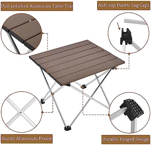 Grope Small Folding Camping Table with Aluminum Table Top, Beach Table for Sand with Carrying Bag,Prefect for Outdoor,Picnic,BBQ,Cooking,Festival