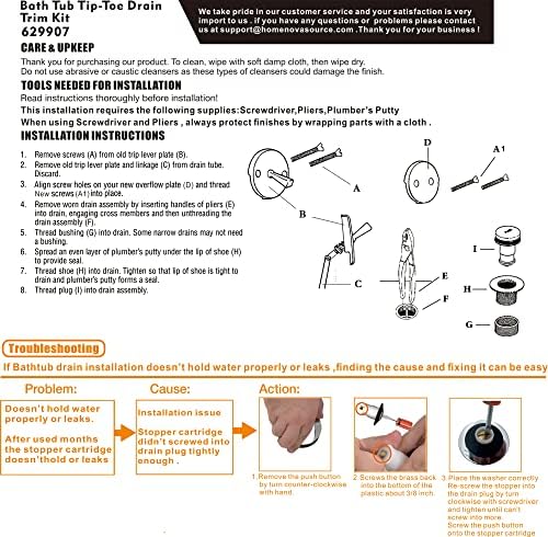 Artiwell Tip-Toe Bathtub Drains Trim Set with Two-Hole Overflow Faceplate, Replacement Bath Drain Trim Kit with 2-Hole Overflow Faceplate and Universal Fine/Coarse Thread (MATT BLACK)