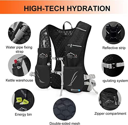 INOXTO Hydration Vest Backpack,Lightweight Water Running Vest Pack with 1.5L Water Bladder Bag Daypack for Hiking Trail Running Cycling Race Marathon for Women Men