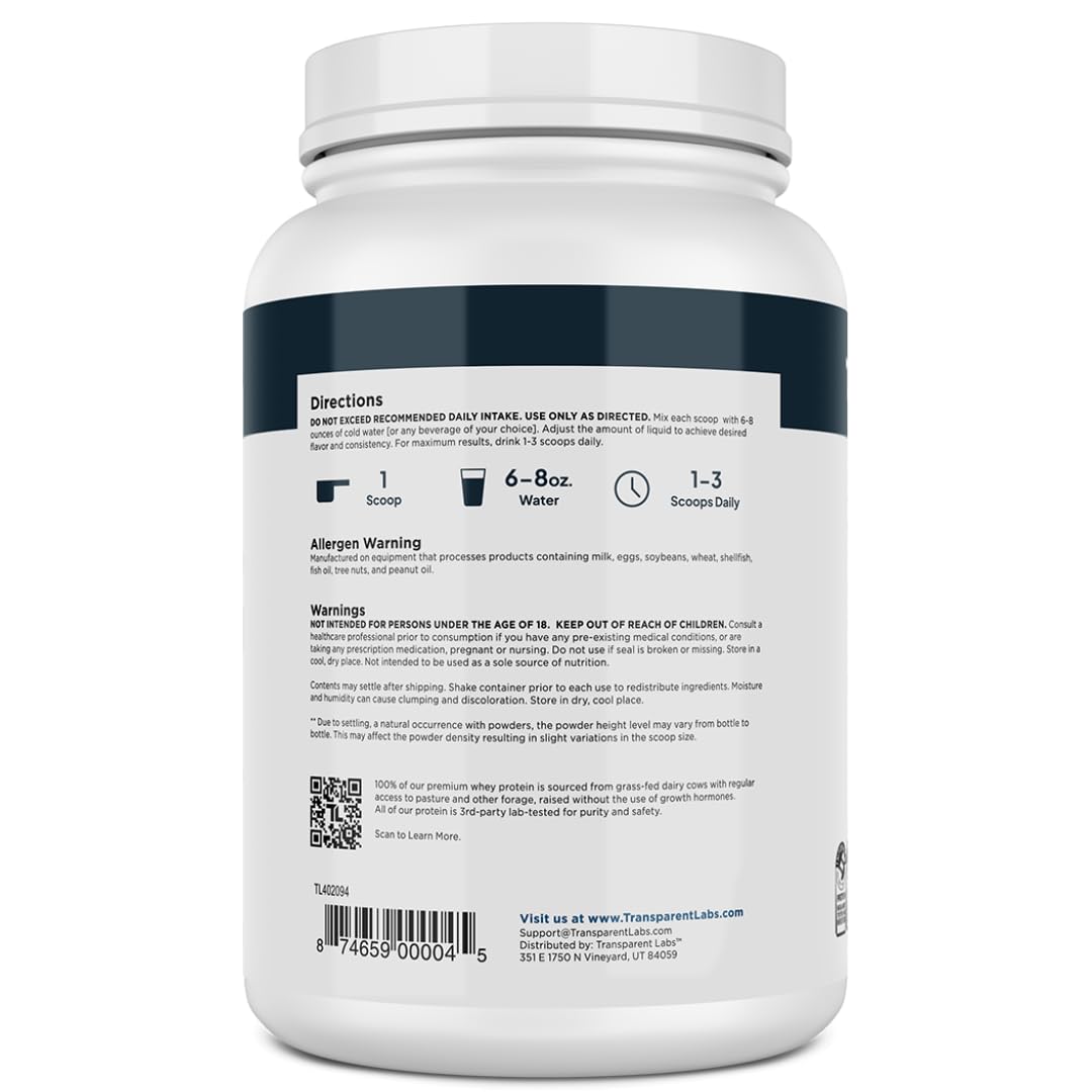 Transparent Labs Grass-Fed Whey Protein Isolate - Naturally Flavored, Gluten Free Whey Protein Powder with 28g of Protein per Serving & 9 Amino Acids - 30 Servings, Vanilla Peanut Butter
