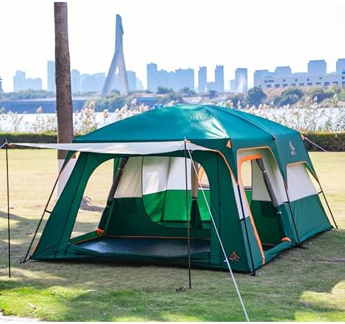 KTT Extra Large Tent 10-12-14 Person(A),Family Cabin Tents,2 Rooms,3 Doors and 3 Windows with Mesh,Straight Wall,Waterproof,Double Layer,Big Tent for Outdoor,Picnic,Camping,Family Gathering