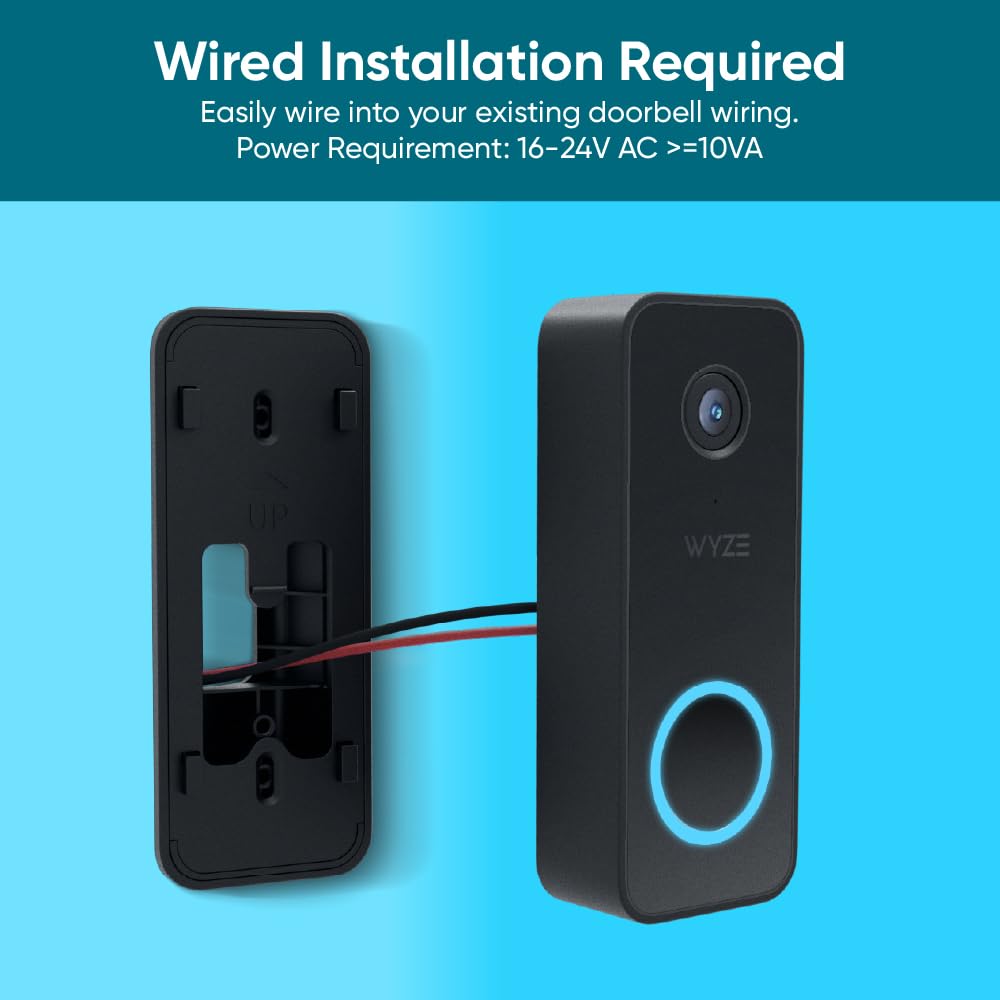 Wyze Video Doorbell v2, Wired, 2K Video, Two-Way Audio, Color Night Vision, Compatible with Alexa & Google Assistant, Black (Renewed)