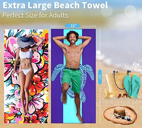 4 Pack Lightweight Thin Beach Towel Oversized 71"x32" Big Extra Large Microfiber Sand Free Towels for Adult Quick Dry Travel Camping Beach Accessories Vacation Gift Turtle Tie Dye Mandala Flower