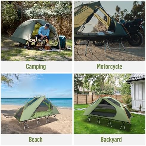 Night Cat Camping Cot Tent for 1 Person Off Ground Elevated Tent Cot Foldable Camping Sleeping Bed with Rainfly Waterproof Green