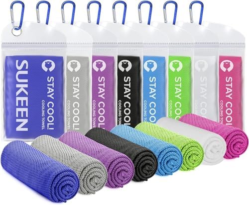 Sukeen Cooling Towels 8 Pack (40"x12"), Cooling Towels for Neck and Face, Microfiber Cool Towel, Soft Breathable Chilly Towel for Yoga, Golf, Gym, Camping, Running, Workout & More Activities