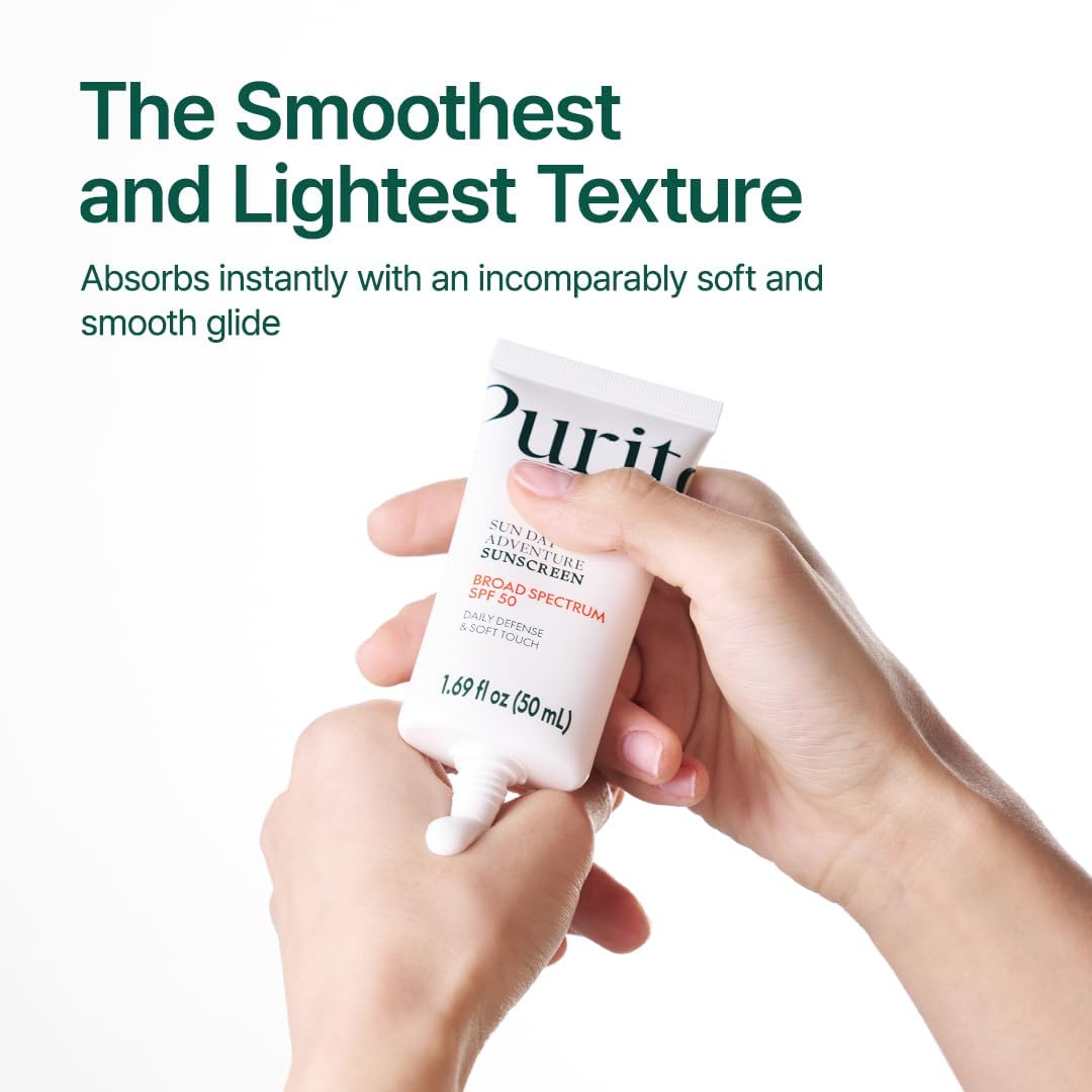 PURITO Sun Day Adventure Korean Sunscreen Smoothest and Lightest Texture Broad Spectrum SPF 50 UVA & UVB Protection No White Cast Oil Free For All Skin Types Vegan Daily Skin Care 50ml, 1.69 fl.oz