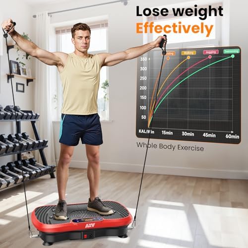 AXV Vibration Plate Fitness Platform Exercise Machine Vibrating Lymphatic Drainage Shaking Full Body Shaker Workout Vibrate Stand Shake Board Sport Gym for Weight Loss Fat Burner for Women Men