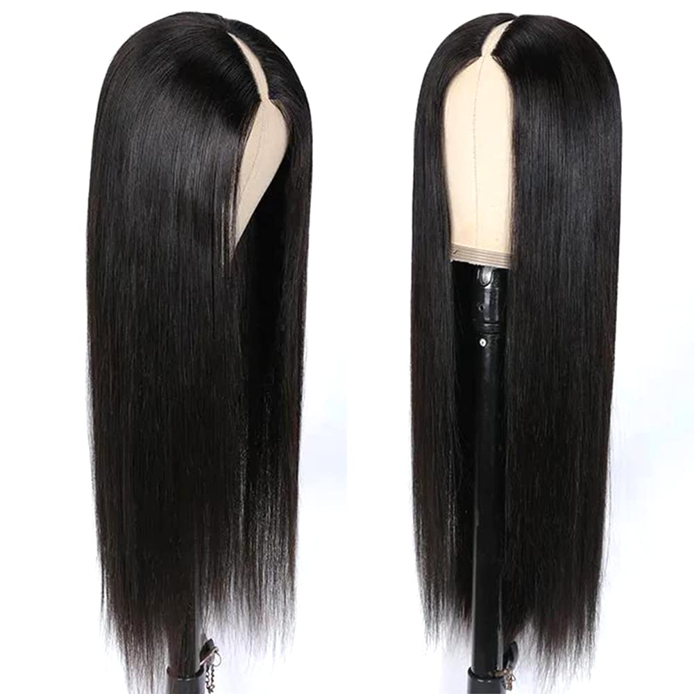 22Inch V Part Wigs Human Hair Straight Brazilian Human Hair Wigs for Black Women Upgrade U Part Wigs No Sew in NO Glue 180% Density Natural Color