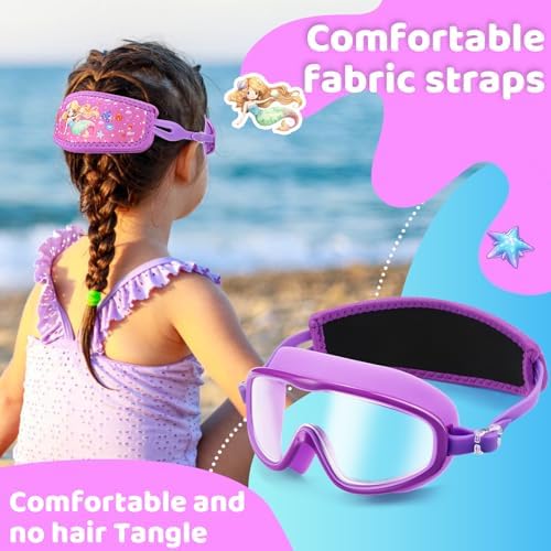 Vvinca Kids Swim Goggles for Age 2-8, Toddler-Goggles with Fabric Strap No Leak Pain-Free, Anti-Fog Goggles for Girls Boys
