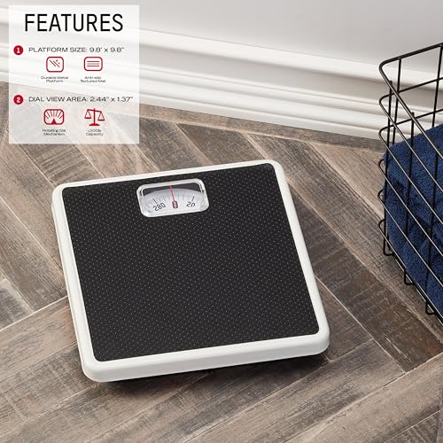 Taylor Analog Scale, Dial Scale for Body Weight, Mechanical Bathroom Scale, Highly Accurate Non-Digital Weighing Machine, Measures Weight up to 300 lb Capacity, Battery Free, FSA HSA Eligible, Black