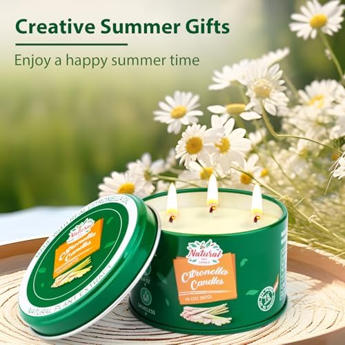 Citronella Candles Outdoor, Large 3-Wick Outdoor Candles for Patio Garden, Nature Soy Wax Lemomgrass Outside Candle, Long Lasting Decorative Summer Candle for Garden Camping, Backyard