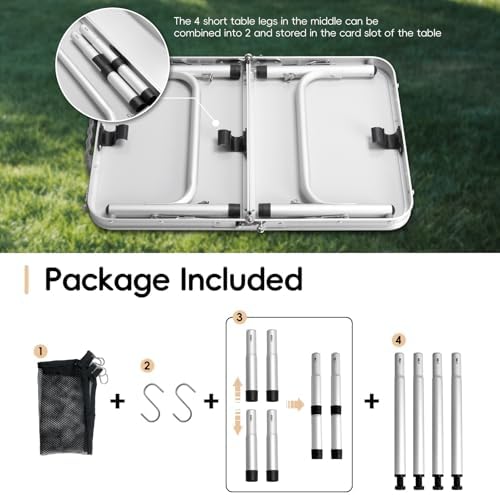 Small Camping Table 2Ft Folding Table 3 Adjustable Height Portable Lightweight Table Aluminum Fold Up Dining Table for Picnic,Beach BBQ,Cooking, Bed Working Outdoor & Indoor