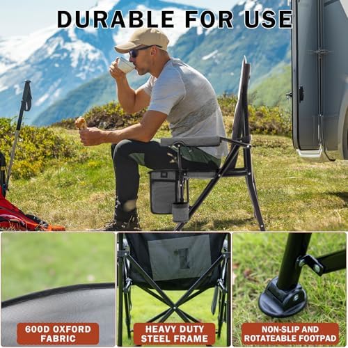 Heated Folding Camping Chair Portable for Outdoor Sports, Fully Padded Heated Lawn Chair Support 400lbs, Collapsible Heated Camp Chair with 3 Heat Levels for Outside, Gray(2 Battery Pack Required)