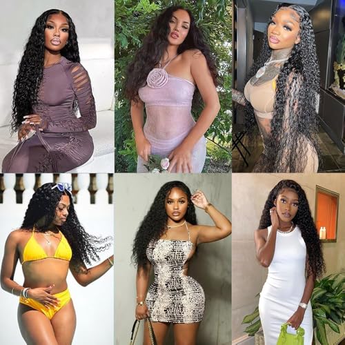 30 Inch Deep Wave Lace Front Wigs Human Hair 200% Density 13x6 HD Transparent Lace Front Wigs Pre Plucked Deep Curly Human Hair Wigs for Women Deep Wave Frontal Wig with Baby Hair Natural Color
