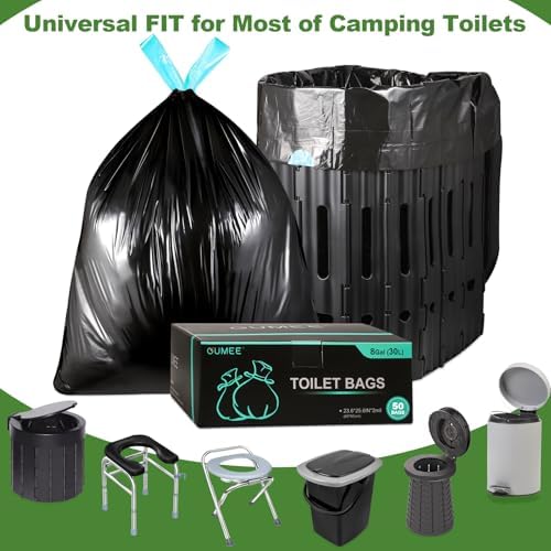 OUMEE Camping Toilet Bags, 8 Gallon Portable Toilet Bags, Toilet Waste Bags, Leak-Proof Potty Liners Trash Bags for Outdoor Camping Toilet Bucket,Traveling, RV Trip