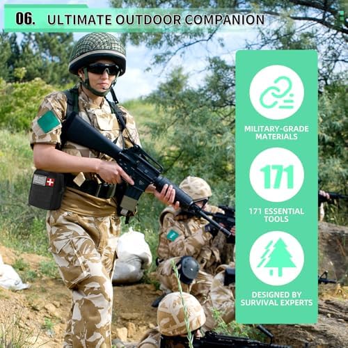 171PCS Survival First Aid Kit with Survival Gear, First Aid Supplies, Emergency Tent, and MOLLE Nylon Bag, Ideal for Car, Travel, Home, Outdoor Adventures, for Men, Christmas, Teens