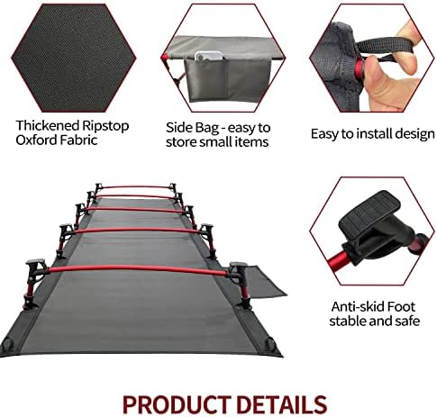Sutekus Portable Camping Cot Sleeping Cot Ultralight Backpacking Cot Bed for Outdoor Hiking Travel Beach Mountaineering (Black)