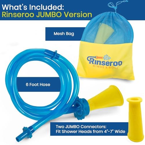 Rinseroo JUMBO Shower Cleaning Thing – Slip-On Handheld Hose Attachment for Fast, Mess-Free Shower Wall Rinsing–6 Ft Hose, Fits Up to 7" Shower Head–Temporarily Converts Standard Shower into Handheld