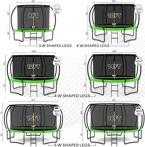 JUMPZYLLA Trampoline Outdoor 8FT 10FT 12FT 14FT 15FT 16FT with Enclosure and Ladder, ASTM Approved Recreational Trampoline for Kids and Adults, Anti-Rust Coated Frame