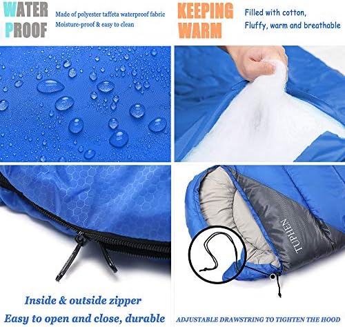 tuphen- Sleeping Bags for Adults Kids Boys Girls Backpacking Hiking Camping Microfiber Liner, Cold Warm Weather 4 Seasons Indoor Outdoor Use, Lightweight & Waterproof