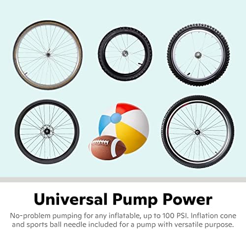 Schwinn Basic and Air Center Floor Bike Pump, Up to 120 Max PSI, Dual Head Fits Schrader and Presta Valve Types, Easy-to-Carry Portable and Convenient Design, Bicycle Essentials for Easy Road Riding