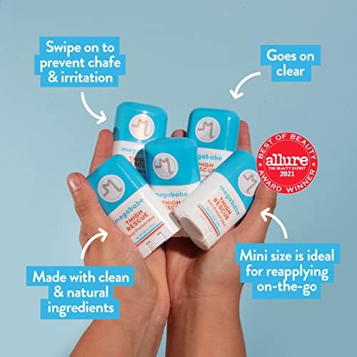 Megababe Thigh Rescue Anti-Chafe Stick Vacation Spring Break Essentials | Prevents skin chafe & irritation | Thighs, arms, bra-lines & more