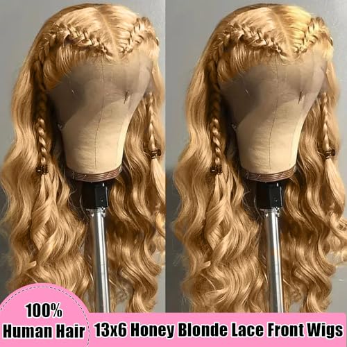KTOOYKE 200% Density 30 Inch Honey Blonde 13x6 HD Lace Front Wig Human Hair Body Wave Lace Frontal Wigs Human Hair Pre Plucked 27# Honey Blonde Wig Glueless Wigs