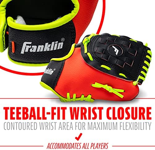 Franklin Sports Youth Teeball Glove - 9.0 Inch Neo-Grip Synthetic Leather Fielding Glove - Left & Right Handed Ready To Play with Ball