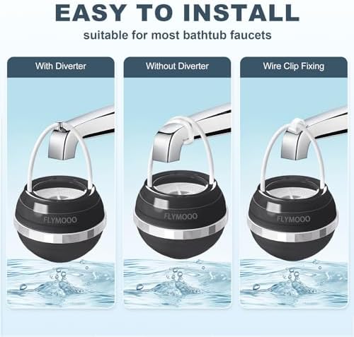 Bath Water Filter for Tub Faucet - 8 Stages Bathtub Water Filter Reduces Contaminants for Softer, Smoother Skin - 2,500 Gallons of Filtration, BPA Free (Black)