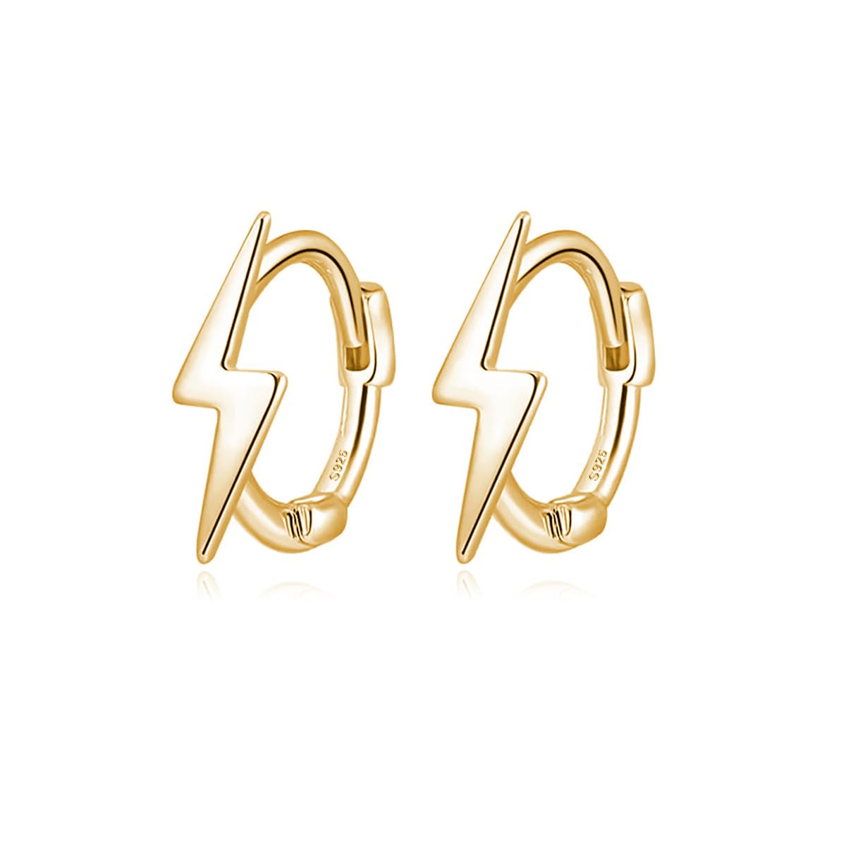 Reffeer Solid 925 Sterling Silver Lightning Bolt Hoop Earrings for Women Teen Girls Lightning Hoop Earrings Cartilage Huggie Earrings (B-18K Gold)
