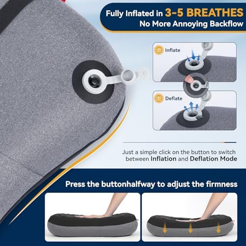 Hikenture Camping Pillow with Soft Foam, Extra-Comfort Inflatable Pillow with Removable Cover, Compact Portable Backpacking Pillow